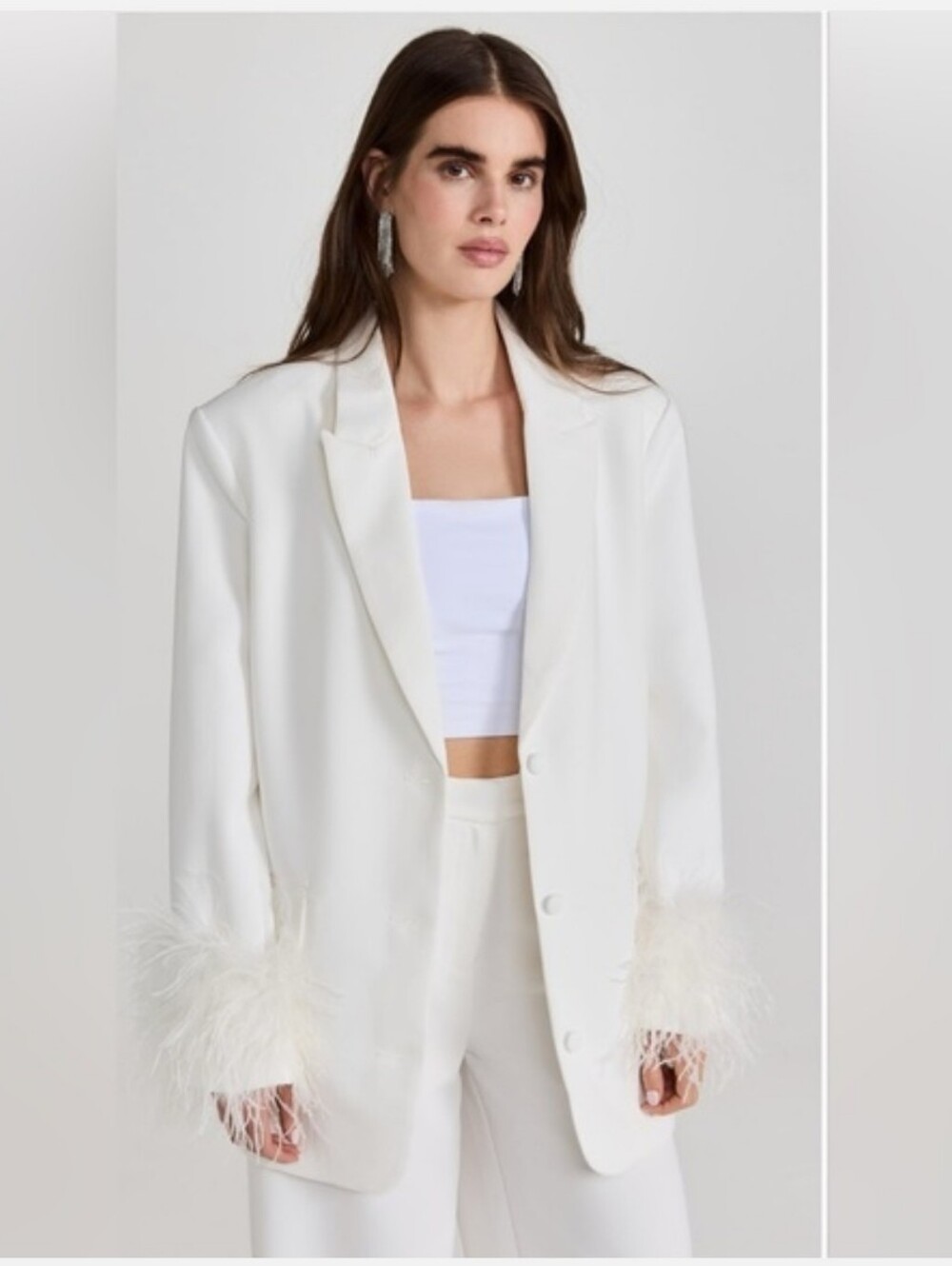 Line & Dot Ivory Feather-Cuff Oversized Blazer